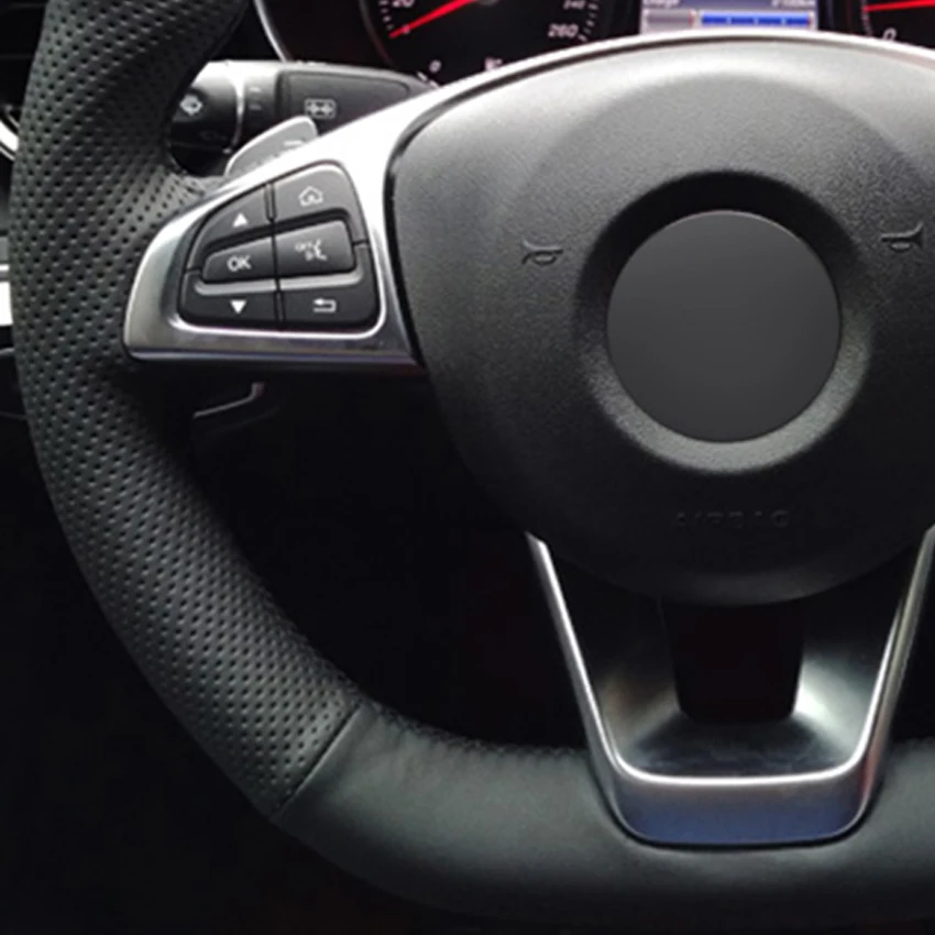 Сшитая вручную черная оплетка рулевого колеса из натуральной кожи для Mercedes Benz C200