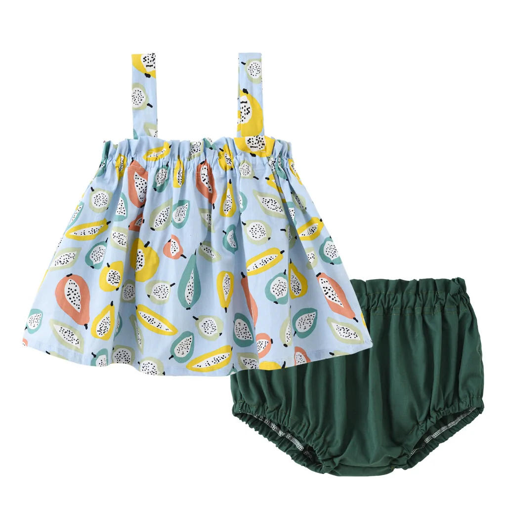 Cute 1-5Years Kid Newborn Baby Girls Floral Sleeveless Tank Tok + Mini Shorts Outfits 2pcs Lemon Print Clothing Set | Детская одежда и