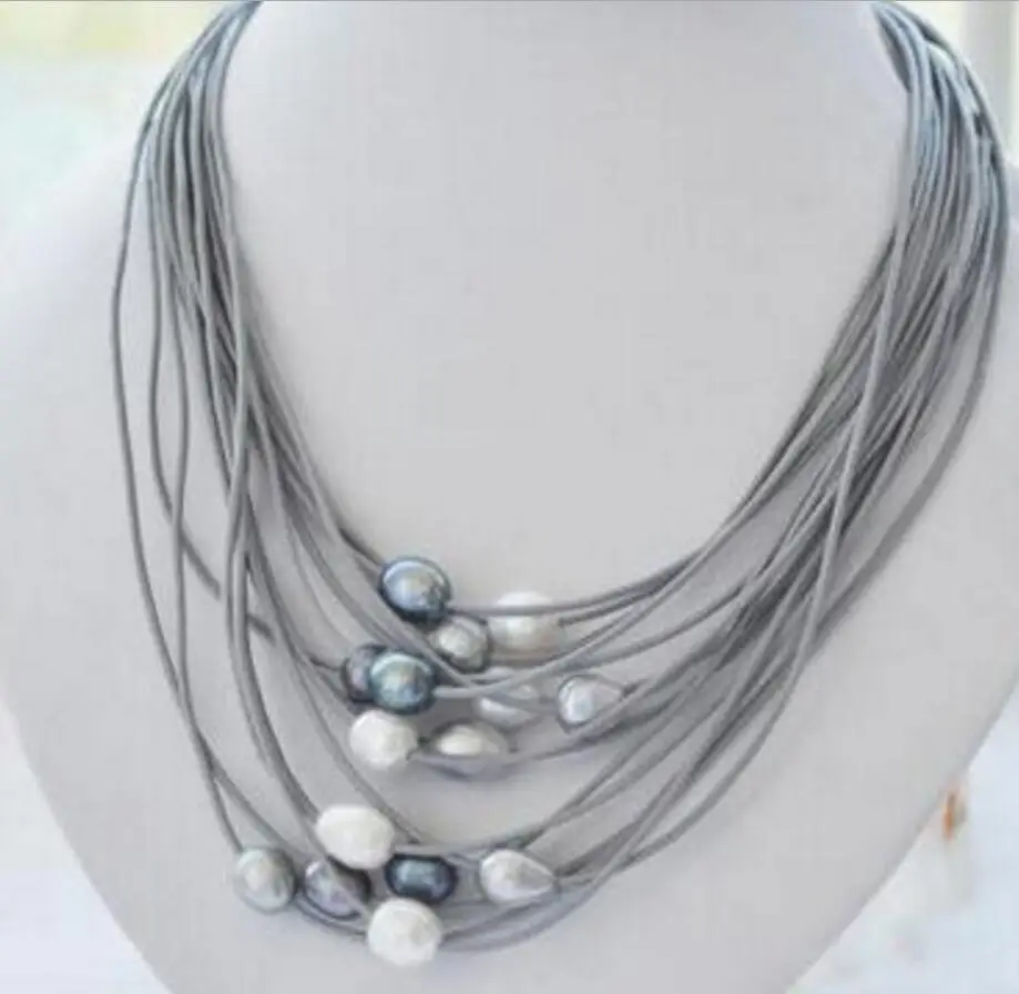 Бесплатная доставка 15 рядов 10-13 мм настоящий белый черный серый пресноводный