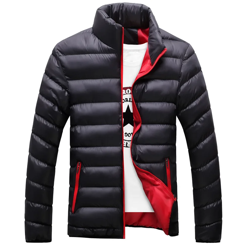 

2027 new thick men's Parker jacket winter casual men's coat solid stand collar men's embroidered windproof cotton down jacket