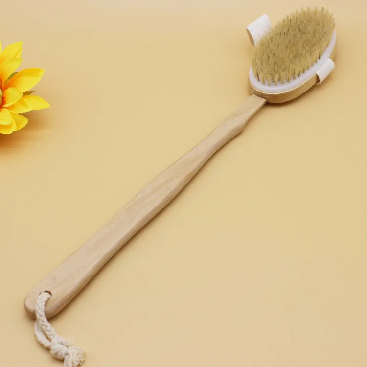 

100pcs 100% Natural Boar Bristle Brush Detachable Wooden Long Handle Bath Brush Body Back Massage Brush WB1282