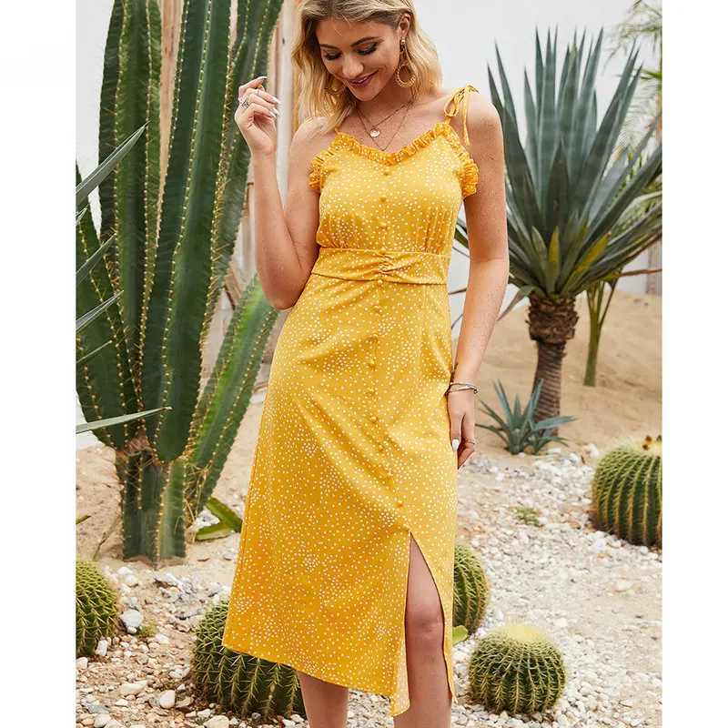 Женское платье на бретелях спагетти с открытой спиной и принтом в