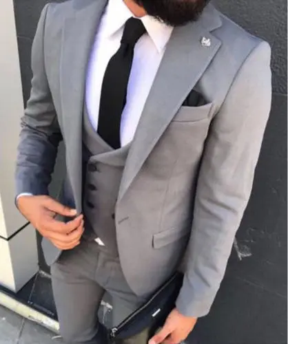 

custom smoking men's grey wedding best man best men's suit 3 pieces party Slim fit dress ball fashion trend new products
