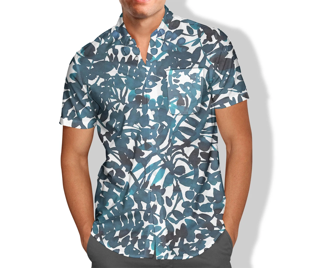 

Мужская офисная рубашка с нагрудным карманом, Классическая стрейчевая деловая рубашка с цветочным принтом, индивидуальный заказ вашего ло...