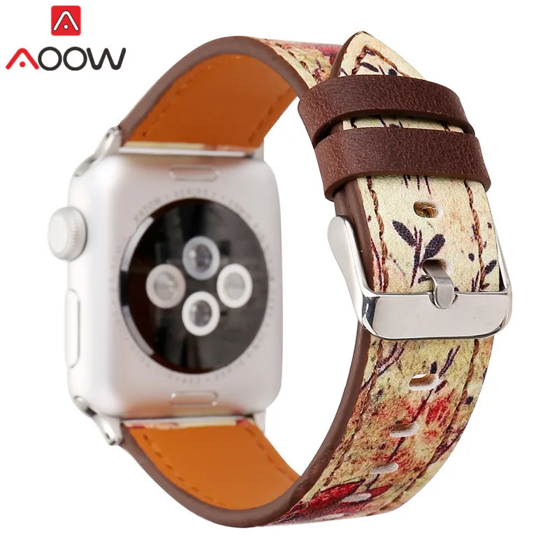 Винтажный кожаный ремешок для часов Apple Watch 38 мм 42 мм красный цветочный принт для женщин и мужчин сменный мужской т-браслет ремешок для iwatch 1 2 3
