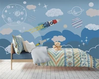 beibehang custom wallpaper hand drawn childrens room spaceship living room bedroom sofa tv background wall 3d wallpaper