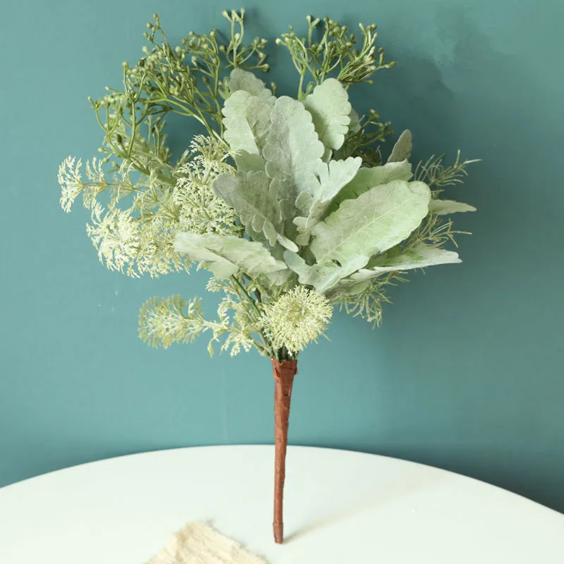 Смешанный травяной букет искусственных растений с зелеными листьями Cineraria для