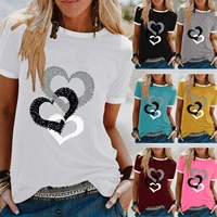 womens summer heart print round neck tshirts casual tees tops female fashion loose tshirt clothes plus size 5xl