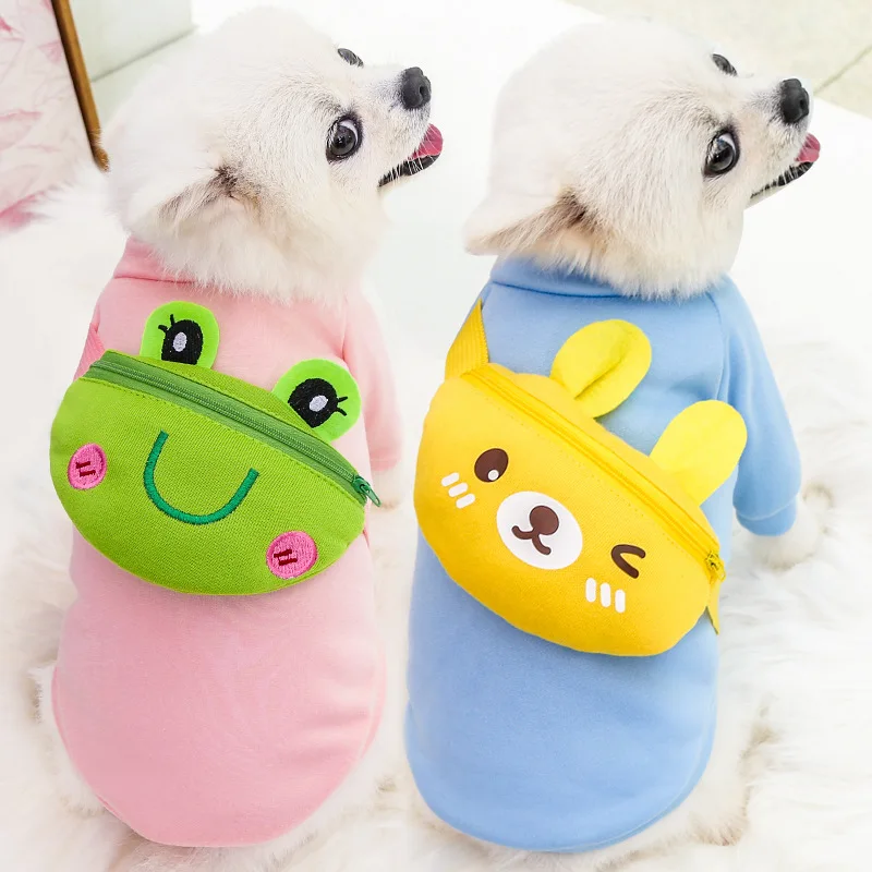 Pet clothes dog cat messenger bag zipper cute puppy autumn and winter yellow bear frog warm pet supplies | Дом и сад