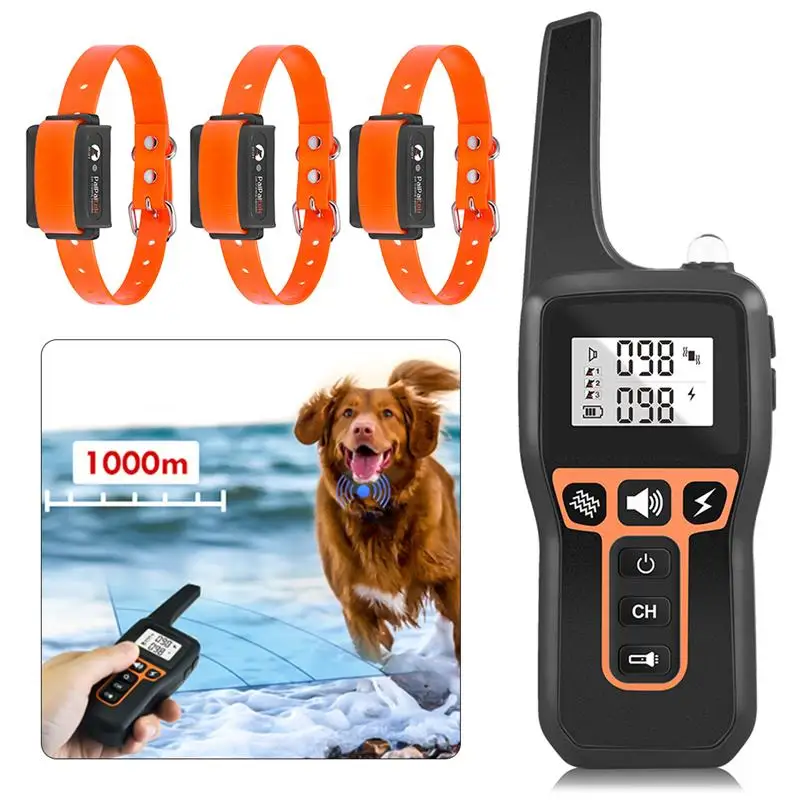 

New Electric Dog Training Collar 1000m Pet Remote Control Waterproof Rechargeable with LCD Display for Barking Training Tool