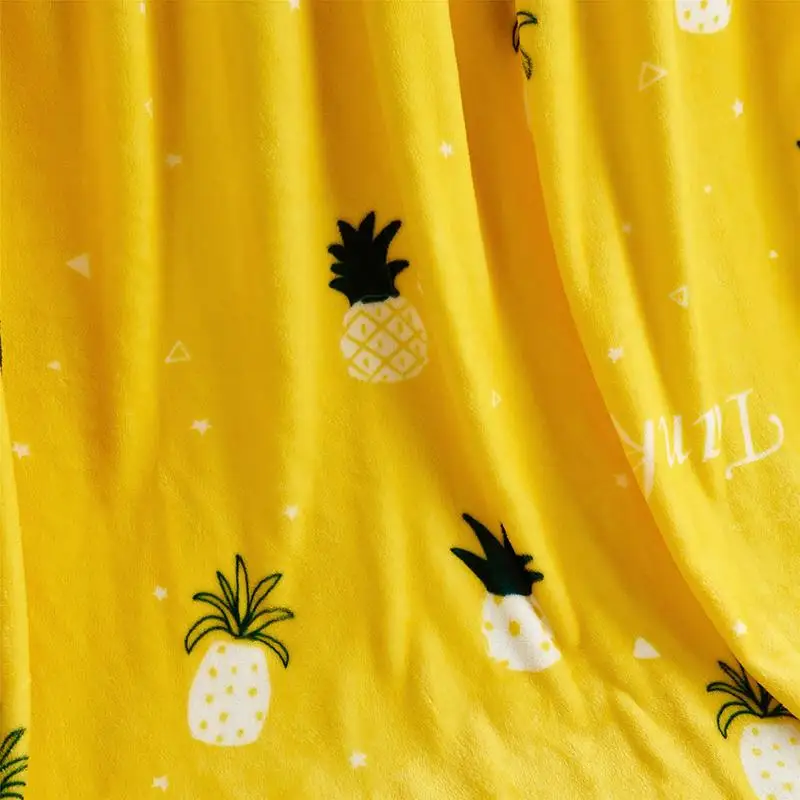 

150x200cm warm yellow pineapple printing fleece blanket for sofa soft throw bedspread blanket cover on the bed 40