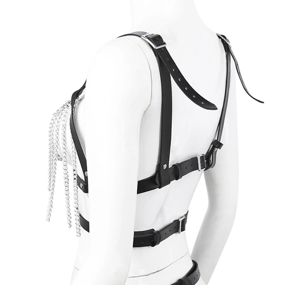 Сексуальный женский бюстгальтер из искусственной кожи нагрудный ремень цепь для