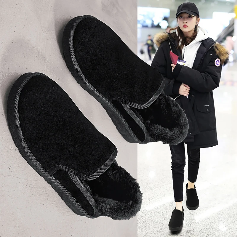 Женские ботинки водонепроницаемые зимние теплые меховые ботильоны домашняя