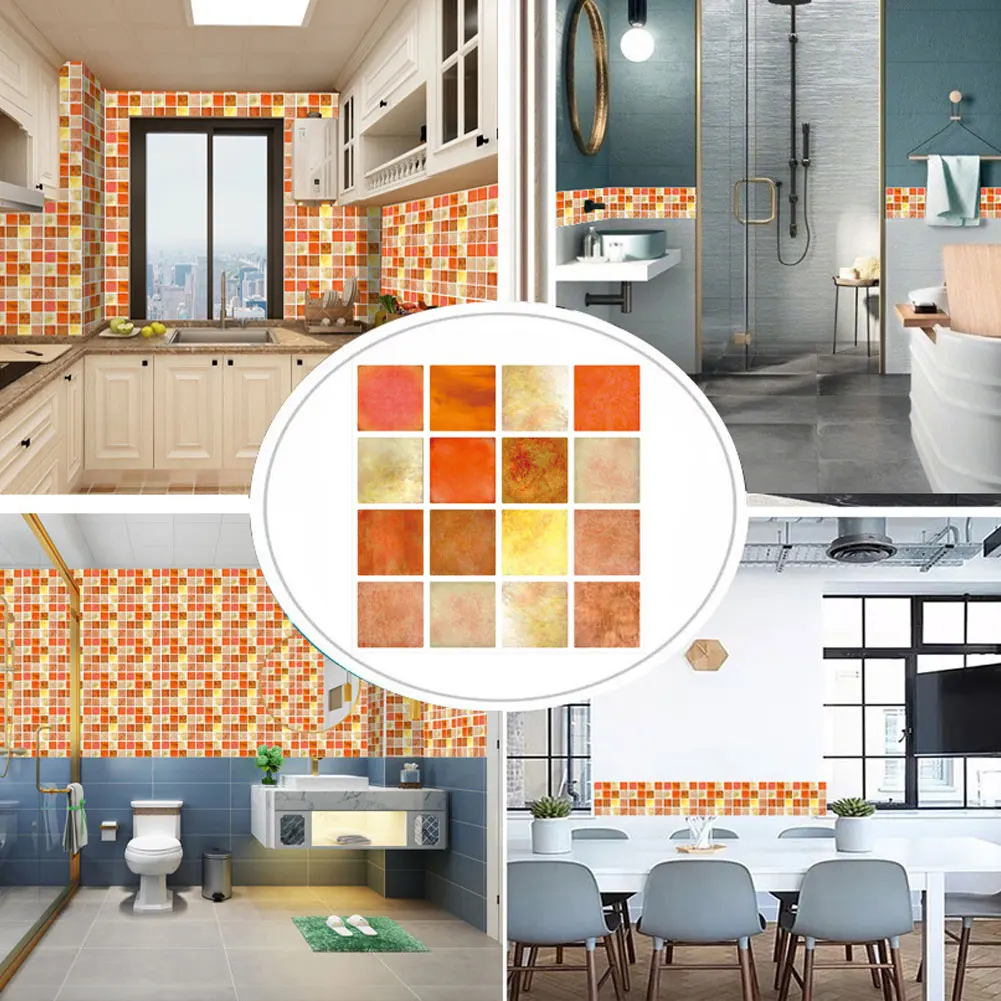 

Marble Mosaic Hard Tiles Flat Colorful Wall Sticker Backsplash Kitchen Bathroom Wardrobe Home Renovation Wallpaper PVC
