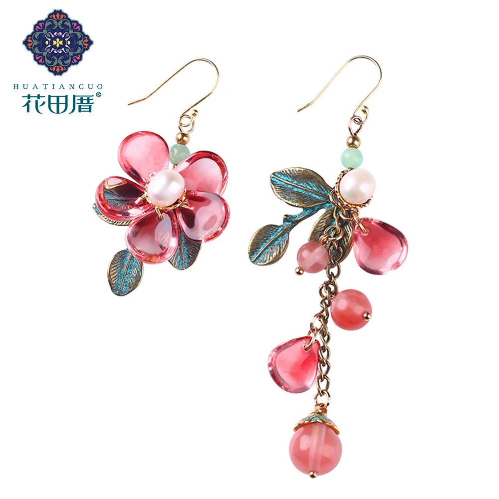 Розовые стеклянные цветочные и Лепестковые зеленые листья из сплава этнические