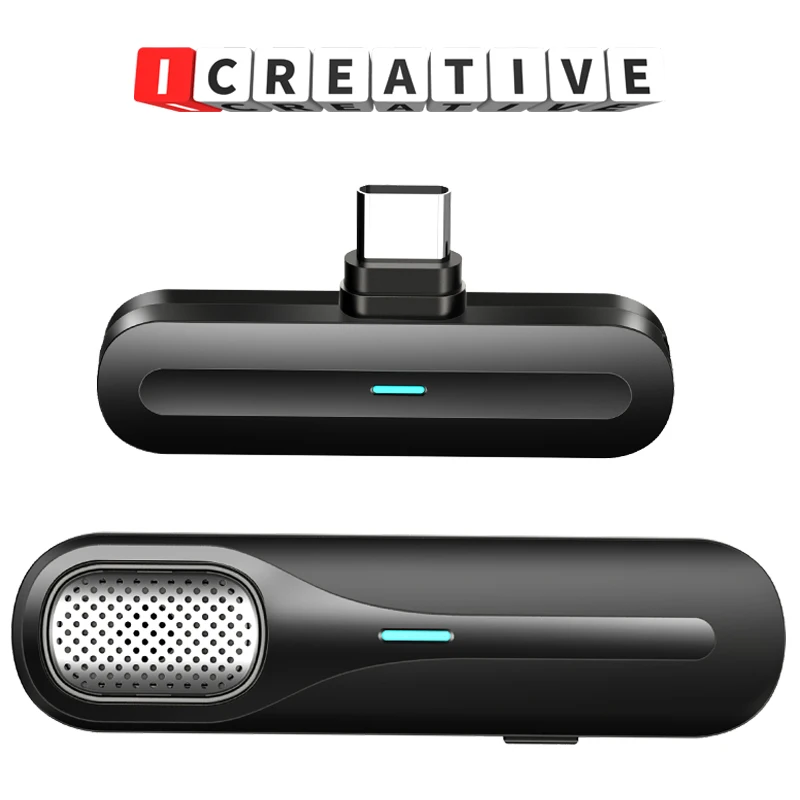 

ICREATIVE Новый беспроводной радиомикрофон с отворотом для записи прямых трансляций игровой телефонный микрофон для iOS Lightning USB-C Type-C