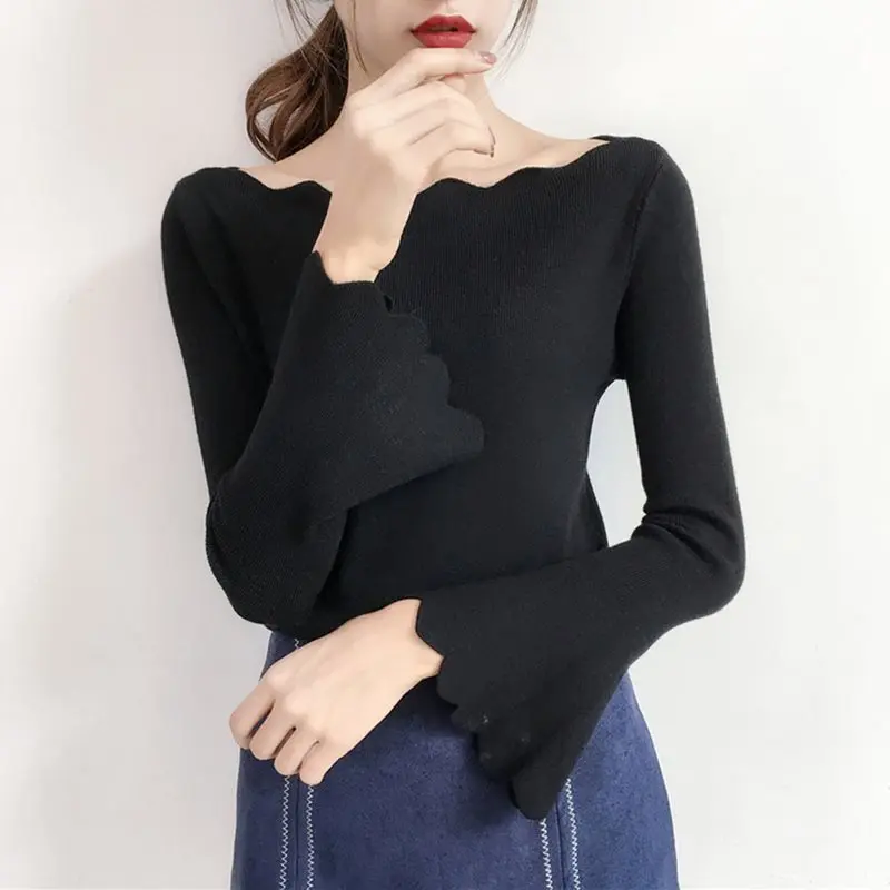 Женский пуловер с длинными рукавами тонкий вязаный свитер в Корейском стиле