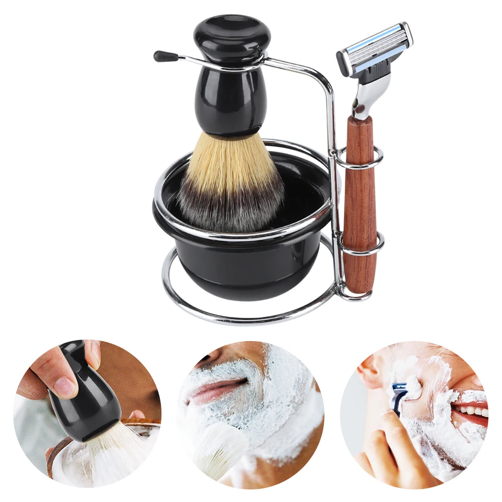 

Hot 4Pcs Shaving Kit Manual Razor + Stainess Steel Stand Holder + Brush + Bowl Set