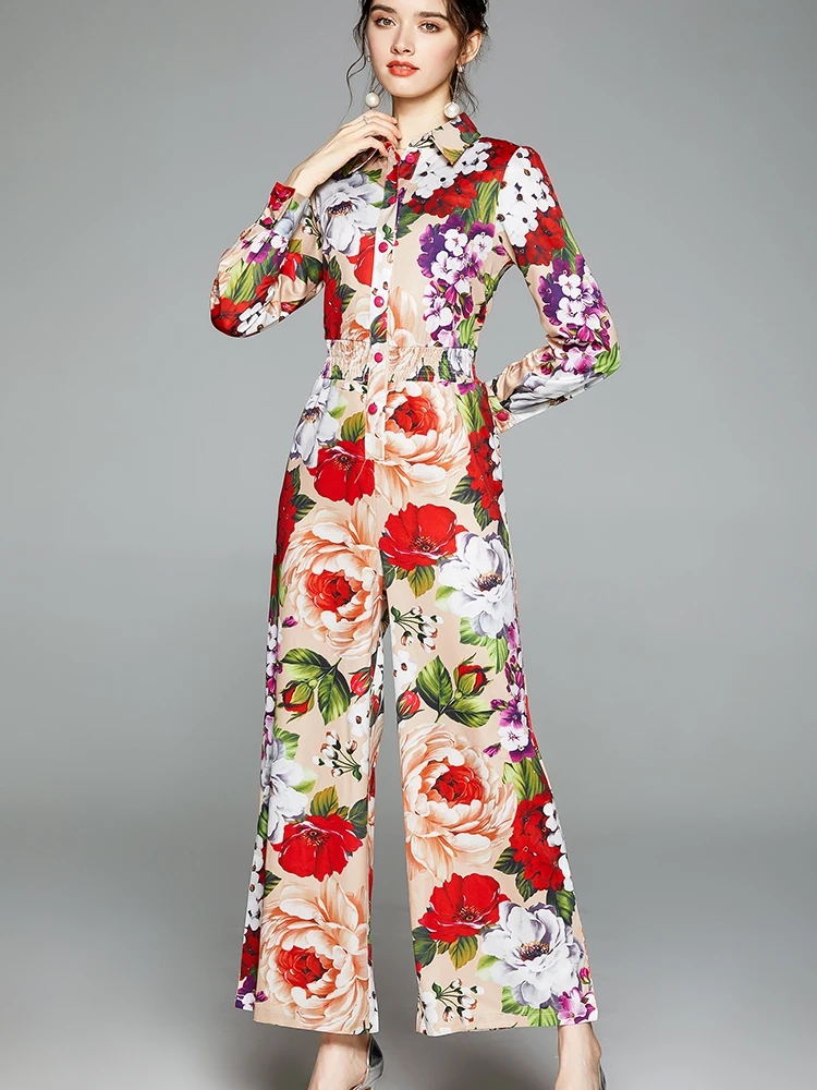 

Women Feminino Long sleeve Floral Jumpsuits Autumn Winter Playsuit Wide leg Party Jumpsuit Romper 2020 New Fashion Overalls