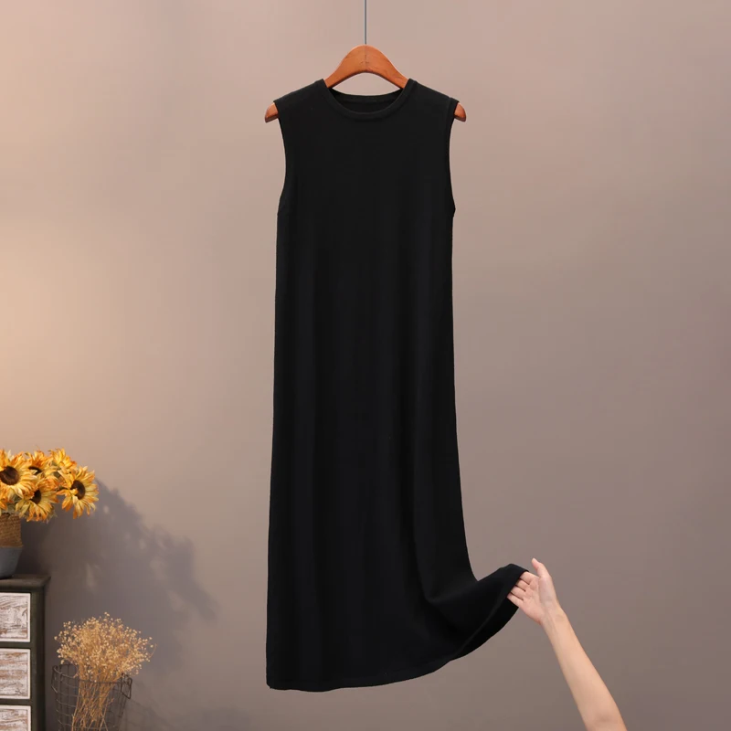 Женское платье свитер без рукавов GIGOGOU длинное прямое трикотажное макси с