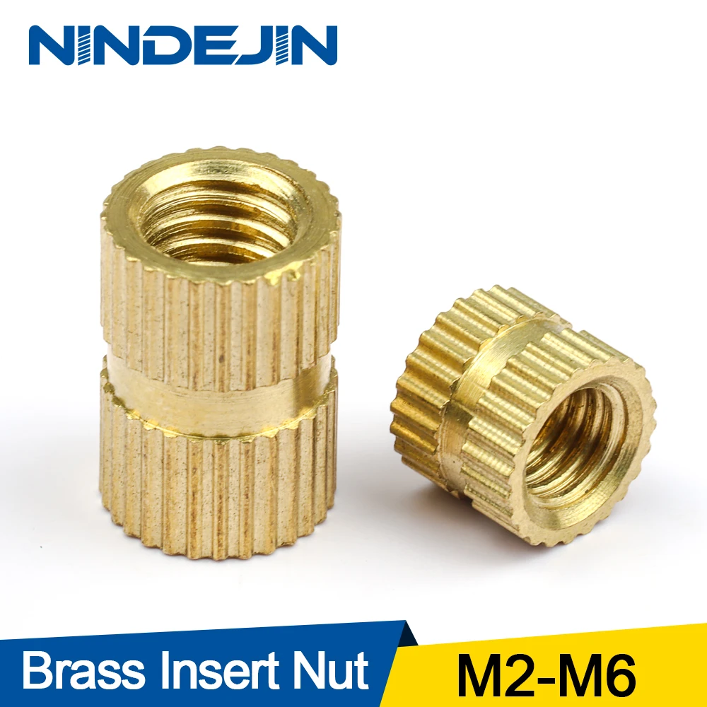 NINDEJIN 10 50 шт Гайка с кольцевой вставкой из латуни m2 m2.5 m3 m4 m5 m6 накатанная Резьбовая