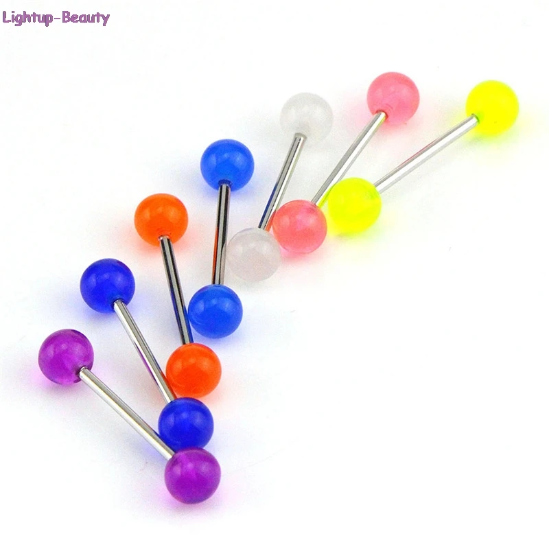 

7PCS/Set Body Piercing Jewelry Luminous Glow Acrylic Tongue Rings Nose Barbell Bars