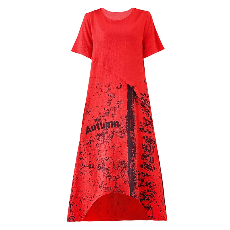 

Women Summer Sundress 2021 Casual Plus Size Loose Vintage Long Dress Plus Size XL-5XL A-Line Short Sleeve Print Boho Dresses