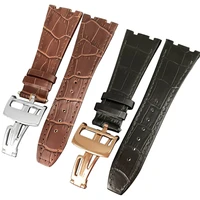 for ap strap 26mm black brown with stitches genuine leather watch band bracelet with steel deployment buckle
