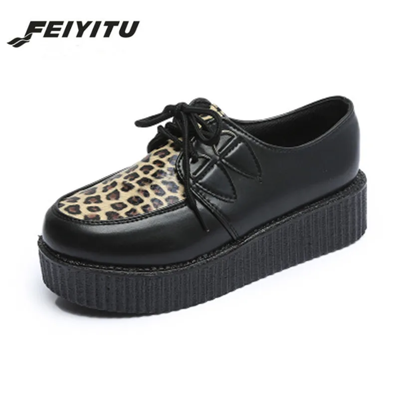 FeiYiTu 2018 весенне осенние криперы женская обувь на плоской подошве со шнуровкой