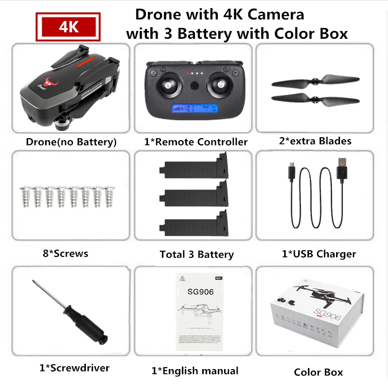 3 Black-4K-Color Box Дрон SG906 4K gps Дроны с камерой HD бесщеточный Квадрокоптер сопротивляющийся сильному ветру селфи Квадрокоптер с камерой VS F11 B5W - Цвет: 3 Black-4K-Color Box