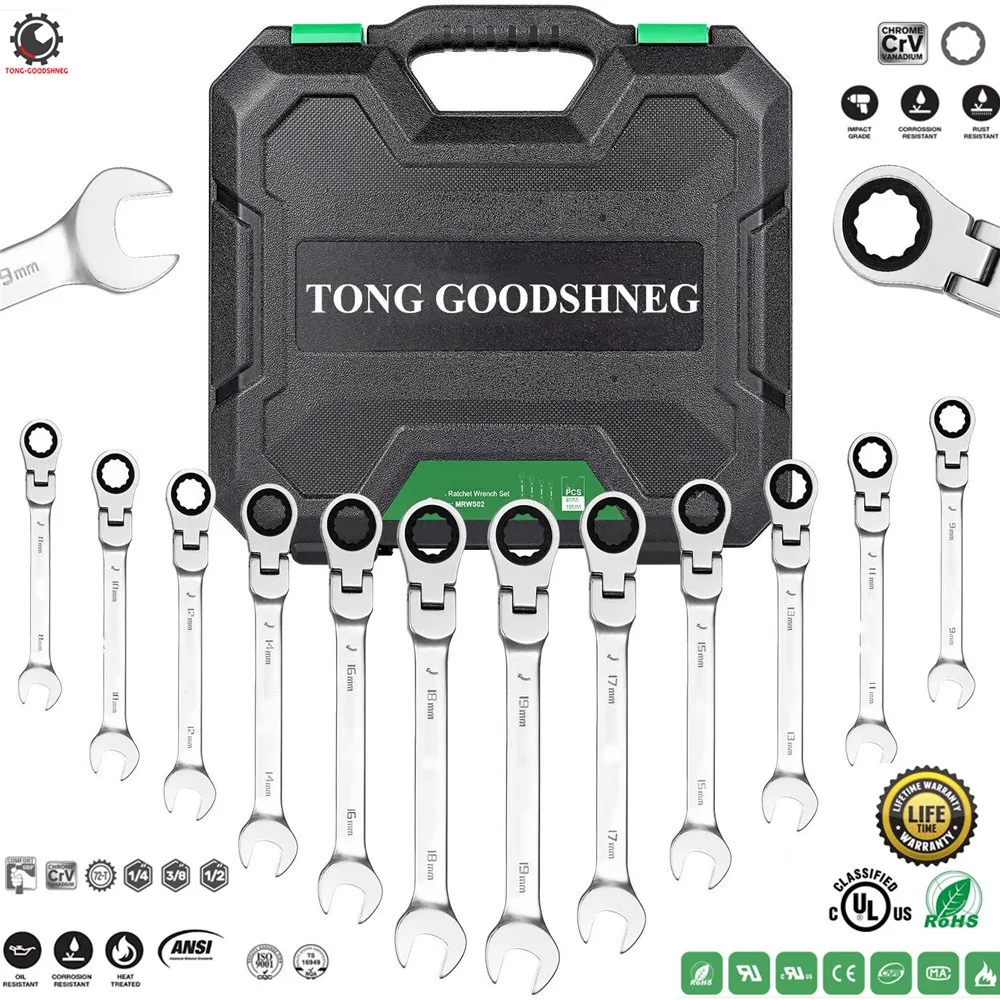 Набор метрических гаечных ключей с трещоткой и гибкой головкой 13 шт.|Гаечный