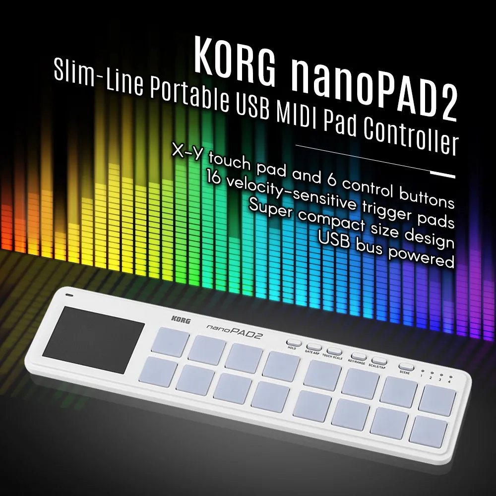 

KORG nanoPAD2 Slim-Line Portable USB MIDI Pad Controller 16 Tripper Pads with USB Cable Keyboard Accessaries