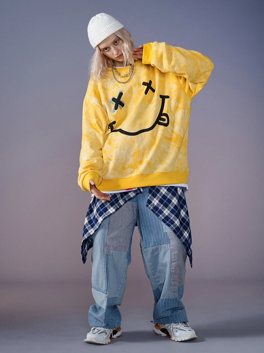 UNCLEDONJM Smile Face Sweatshirts Men/Women Hip Hop O-neck Pullovers Street Wear Winter Hoody Loose Autumn Coat DV9267 | Женская одежда