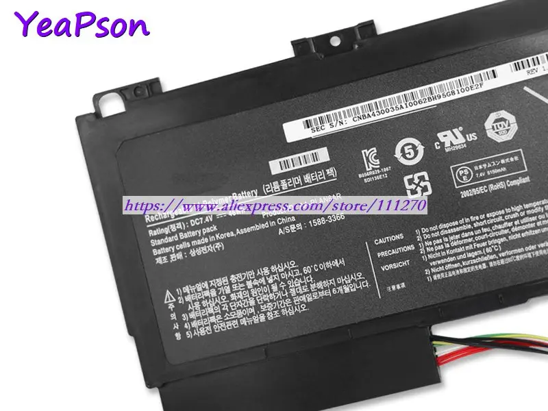 Ноутбук Yeapson 7 4 В 46 Вт · ч подлинный аккумулятор для Samsung AA-PLAN6AR A01AE A01AR A01AU A01SA A01JO