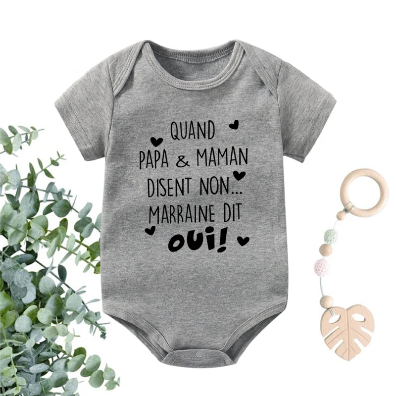 

Funny Newborn Bodysuits Quand Papa&Maman Disent Non Marraine Dit OUI Cotton Body Baby Romper Onesies Toddler Boys Girls Clothes