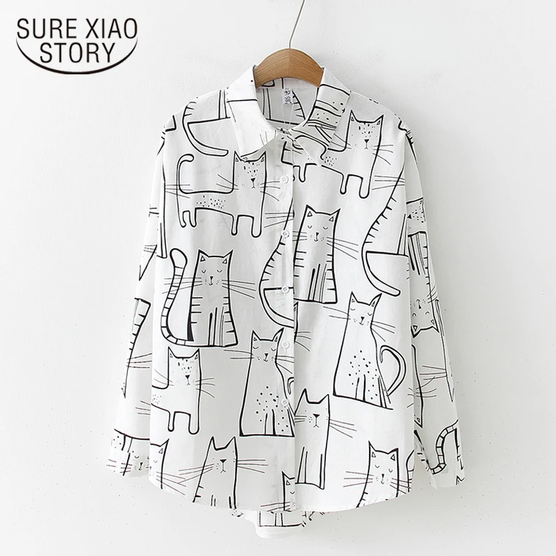 Женская винтажная рубашка с длинным рукавом Свободная Повседневная Блузка