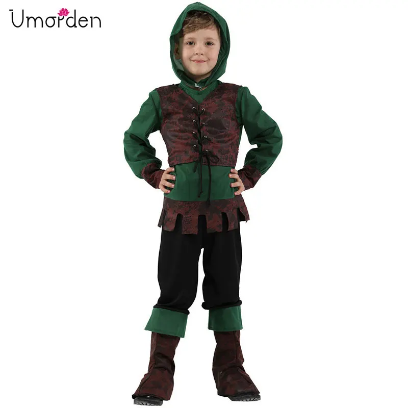 Umorden детский средневековый Archer Hunter Robin Hood Костюм для мальчиков Хэллоуин Карнавал