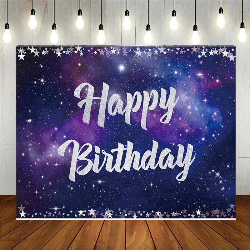 

Space Galaxy Happy Birthday Backdrop Universe Theme Silver Stars Photography Background Starry Sky For Boy Girl Party Decoration