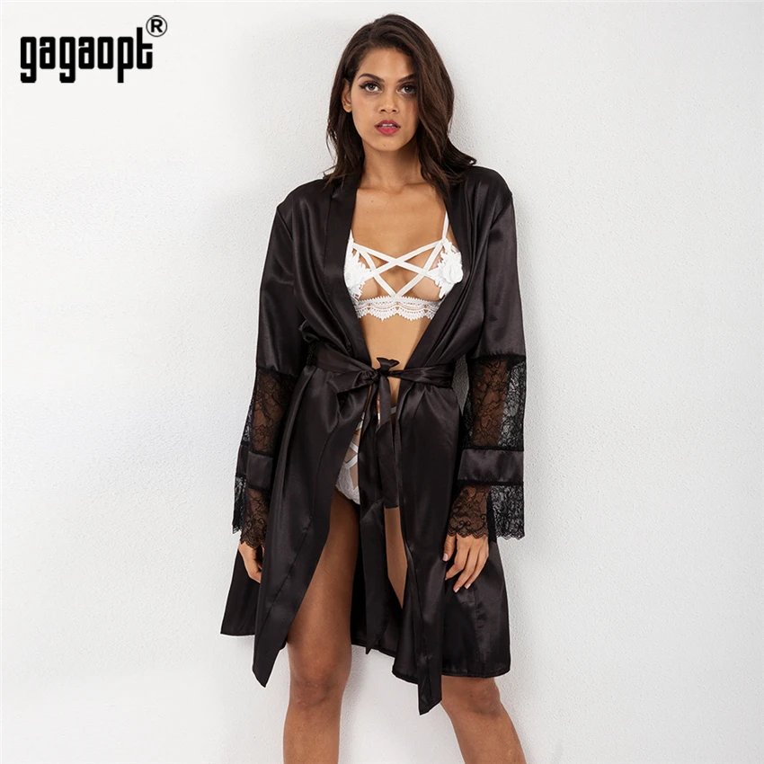 Gagaopt осенние кружевные ночные рубашки женские с длинным рукавом модные сексуальные ночные рубашки с халат с поясом