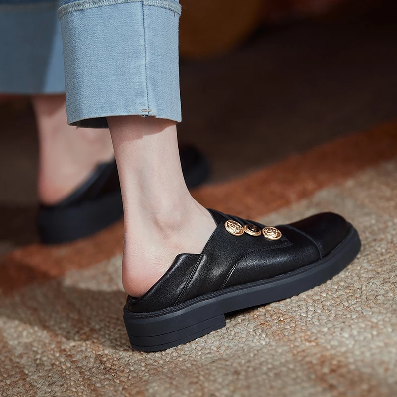 

Women pumps Genuine Leather shoes plus size 22-26.5cm Cow split leather Elastic metal buckle sports and leisure platform shoes