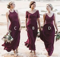 2021 beach burgundy country bridesmaid dresses long chiffon mix style top lace floor length chiffon wedding party gowns