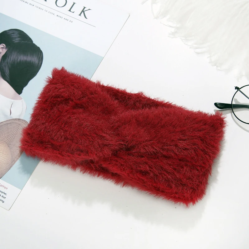 

Solid Color Knot Headbands Autumn Winter Imitation Mink Cashmere Bow Hairbands Simple Warm Women's Sweet Headband diademas