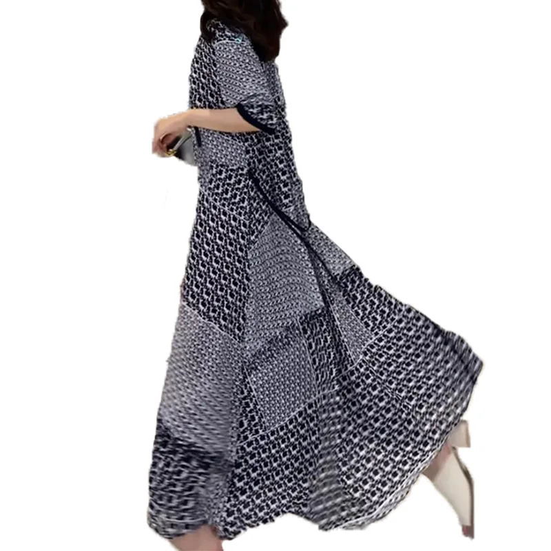 

2021 Summer Casual plus size dress V neck loose printed Maxi Dresses Fashion new versatile Sundress Vestidos
