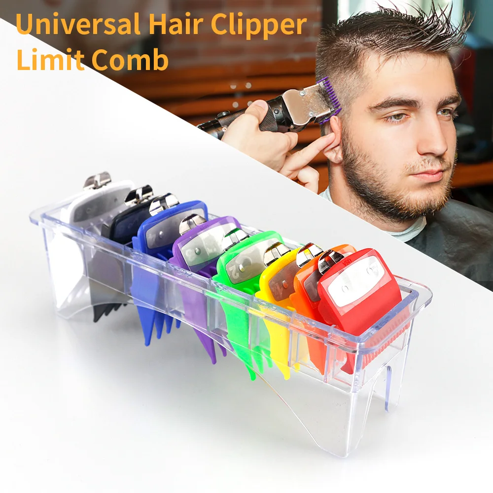 

Barber Cutting Tools Hair Clipper Guard Set 8Pcs Metal Buckle Colorful Guide Comb Multiple Sizes Limit Combs For Wahl Clippers