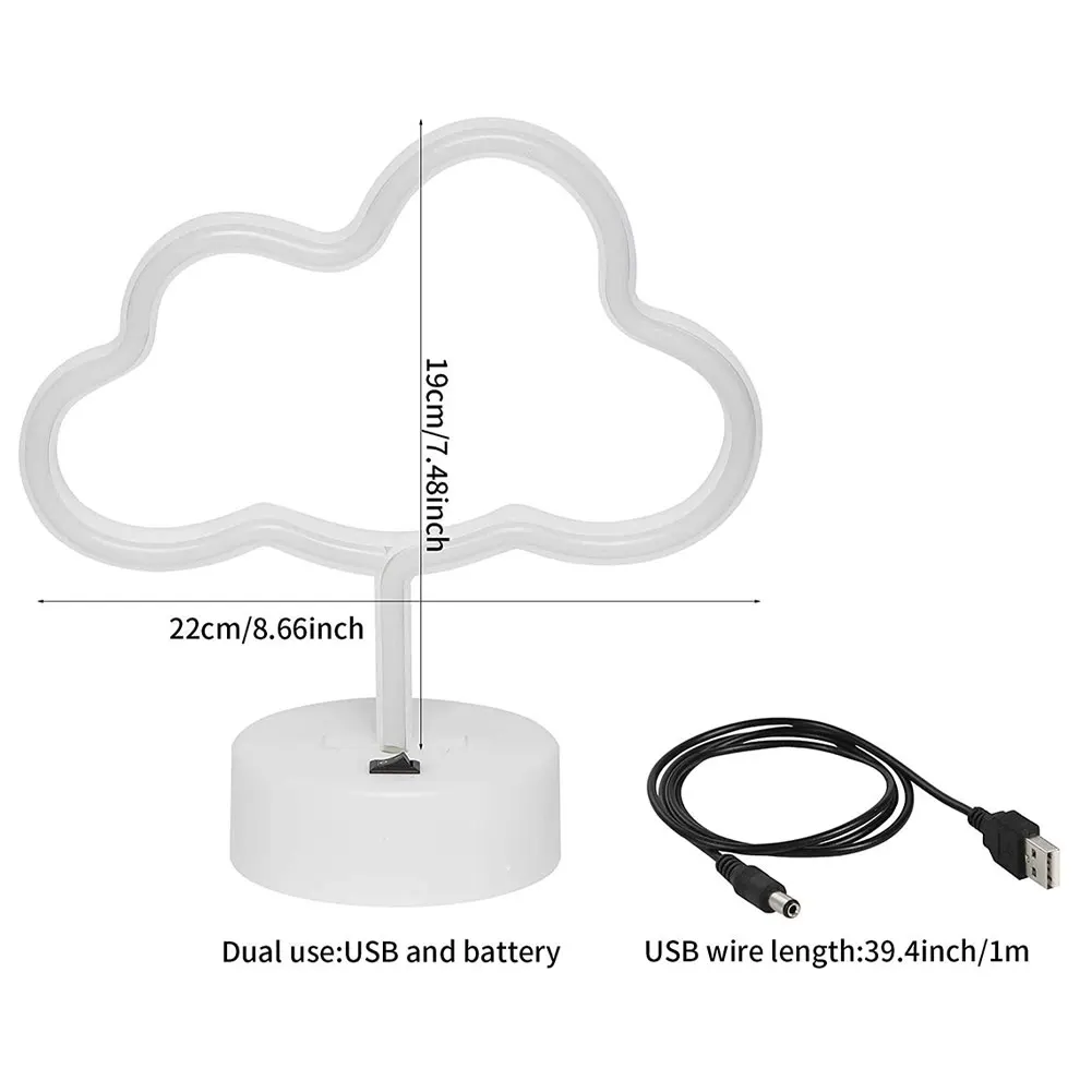 

LED Night Light Cloud Shaped Neon Signs Decorative Safety Art Tabletop Lamp With Base Bedroom Decoration Neon Night Lights