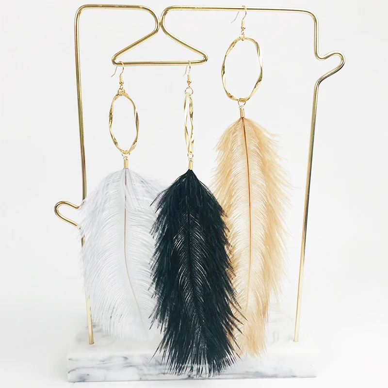 Cpop модные длинные серьги с натуральными перьями розовые Черные Серые перья