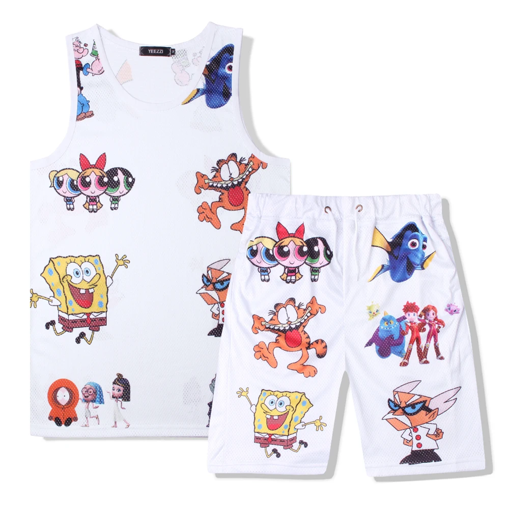 Костюм мужской летний из майки и шортов с мультяшным принтом |