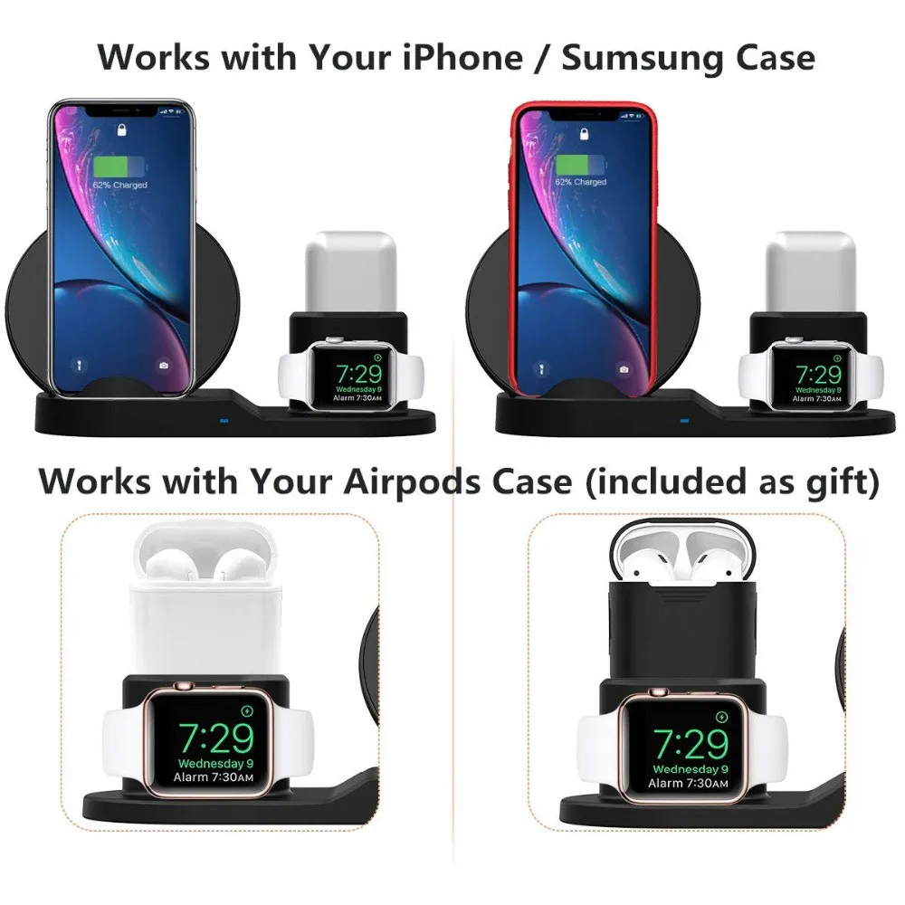 3 в 1 лучшая Беспроводная подставка для зарядного устройства для iPhone 11 Pro Max 8 AirPods Watch Series 4/3 QC3.0 быстрое зарядное устройство для samsung huawei Xiaomi