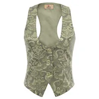 Green GK, женский жилет, куртка, регулируемый, Ретро стиль, тонкий, короткие, вечерние, деловые, на бретелях, жаккард, пальто, 3 кнопки, жилет, топы - Цвет: Green