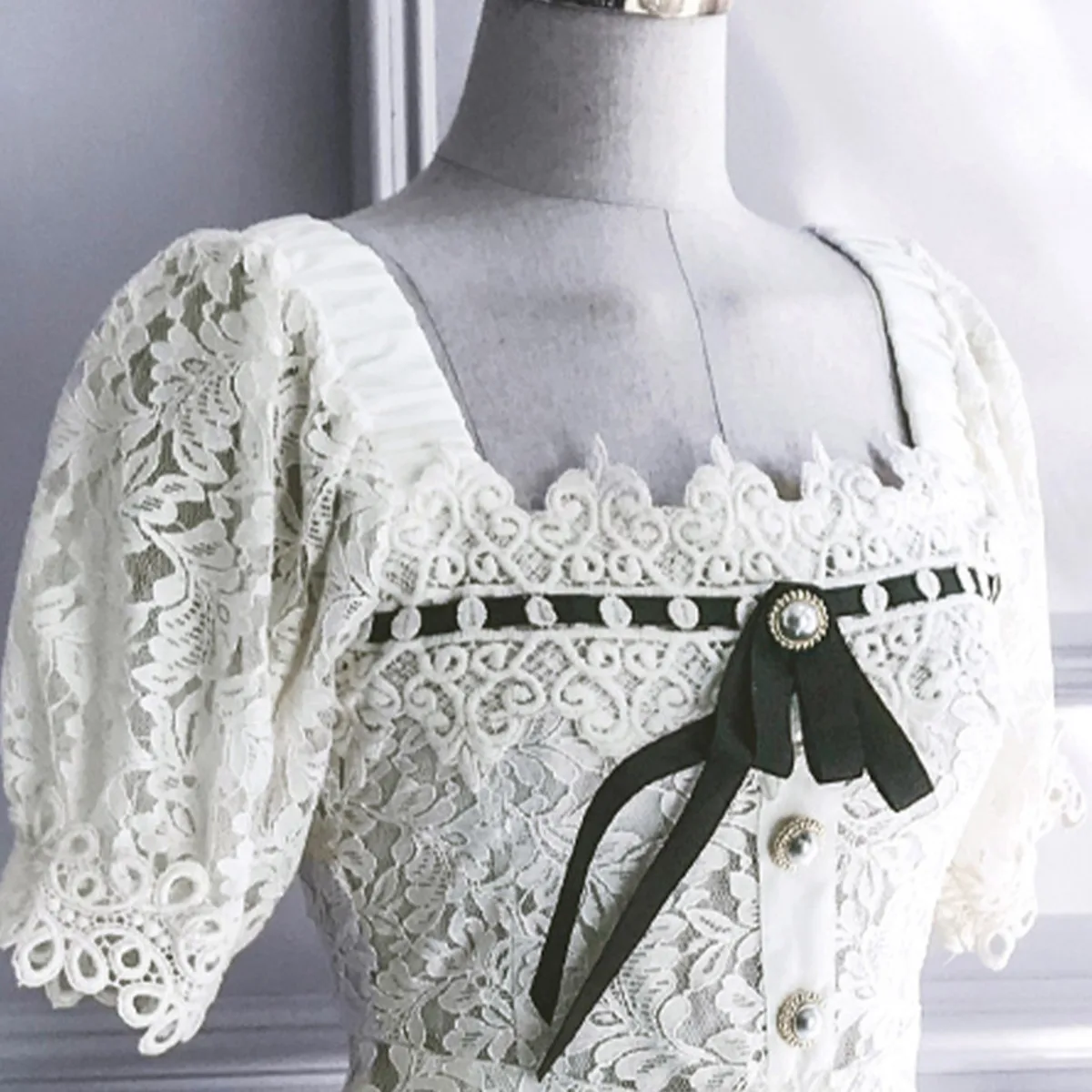 

White Green Elegant Square Collar A Line Cocktail Dress Women Ribbons Bow Lace Dresses Casual Holidays Slim Fairy Vestidos